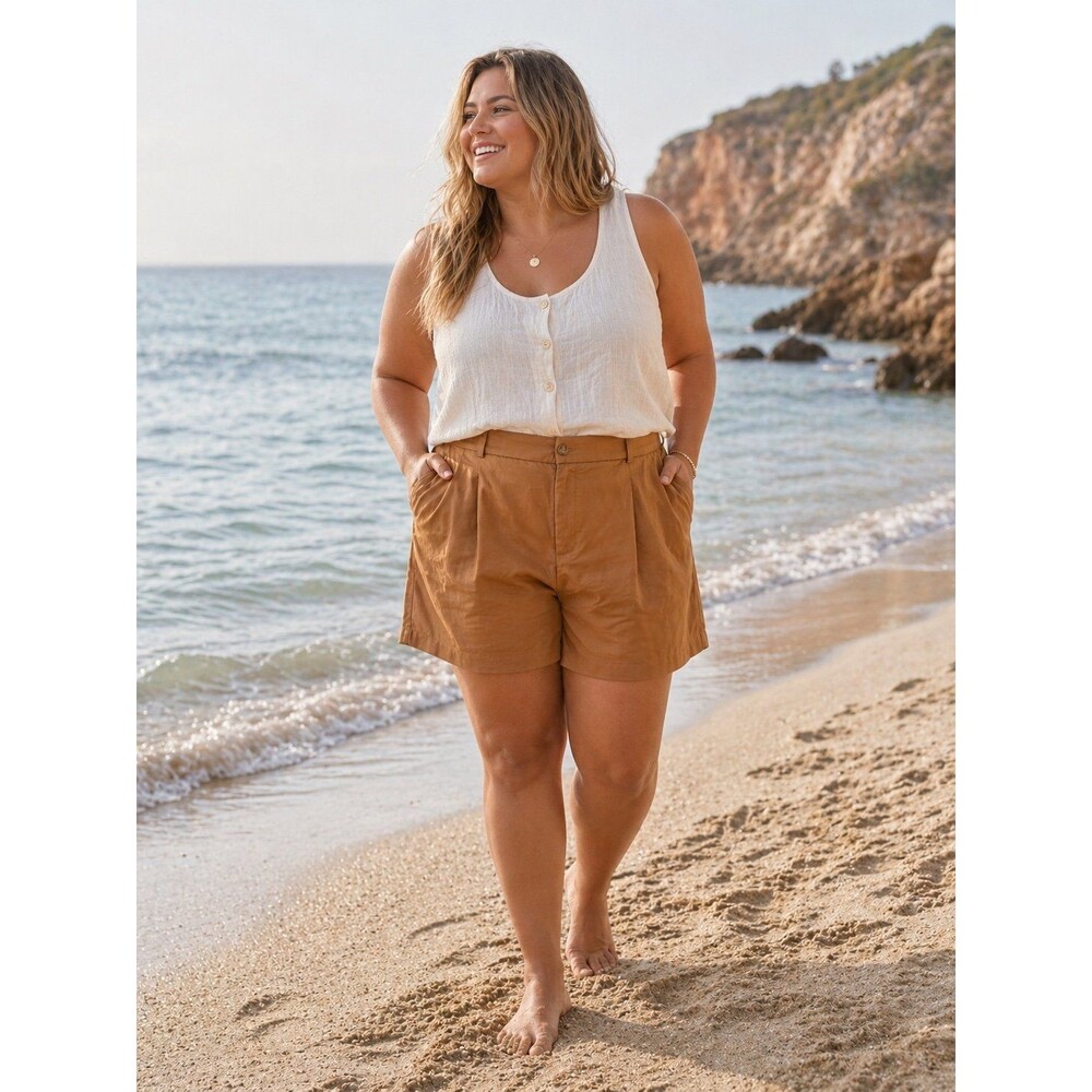 NWT Torrid Camel Linen Blend Dress Shorts Elastic Waist Plus Size Work Casual 22